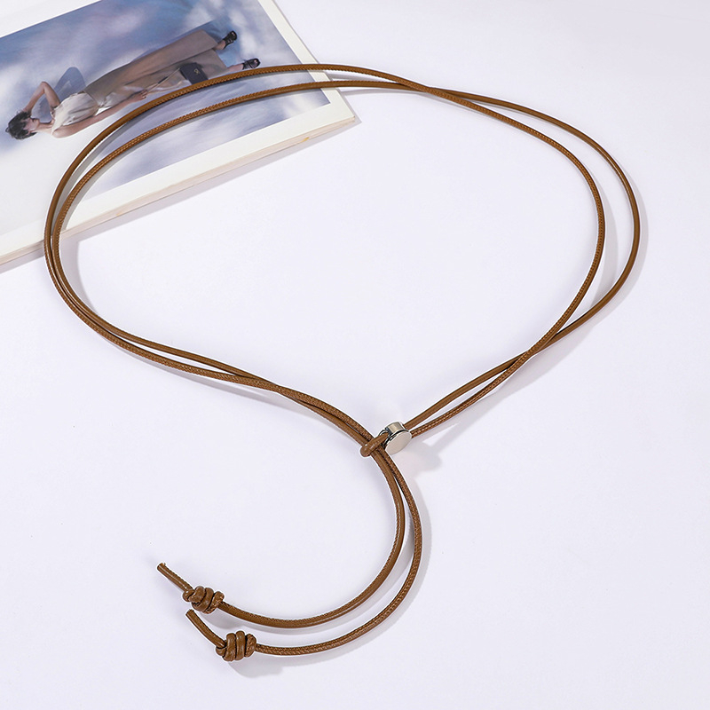 Γυναικεία λεπτή ζώνη από συνθετικό δέρμα με σχέδιο σκοινιού, ρυθμιζόμενος μακρύς ιμάντας για φορέματα και πουκάμισα, μεταλλική αγκράφα από κράμα, κλείσιμο με snap, πλάτος κάτω από 2 cm