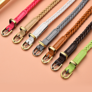 Curea pentru femei din piele sintetică, stil coreean casual, model împletit, cataramă din aliaj, închidere cu pin, lățime <2 cm