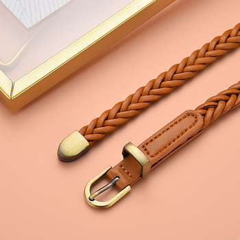 Curea pentru femei din piele sintetică, stil coreean casual, model împletit, cataramă din aliaj, închidere cu pin, lățime <2 cm