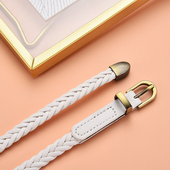 Curea pentru femei din piele sintetică, stil coreean casual, model împletit, cataramă din aliaj, închidere cu pin, lățime <2 cm