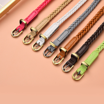 Curea pentru femei din piele sintetică, stil coreean casual, model împletit, cataramă din aliaj, închidere cu pin, lățime <2 cm