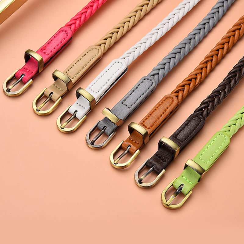 Curea pentru femei din piele sintetică, stil coreean casual, model împletit, cataramă din aliaj, închidere cu pin, lățime <2 cm