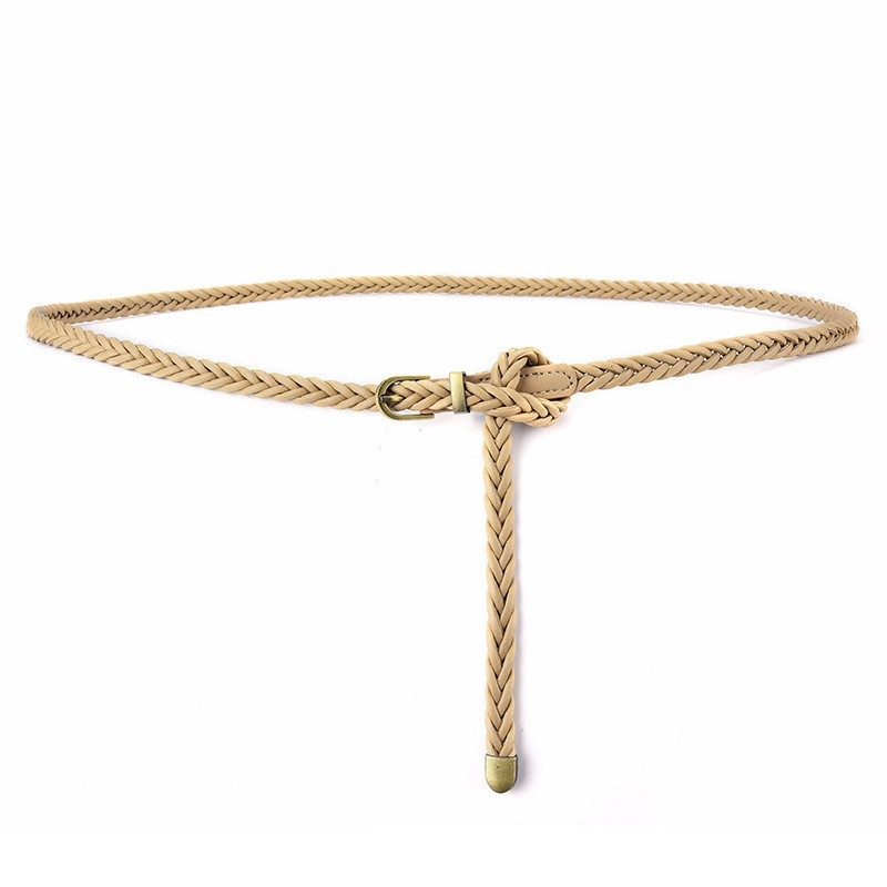 Curea pentru femei din piele sintetică, stil coreean casual, model împletit, cataramă din aliaj, închidere cu pin, lățime <2 cm