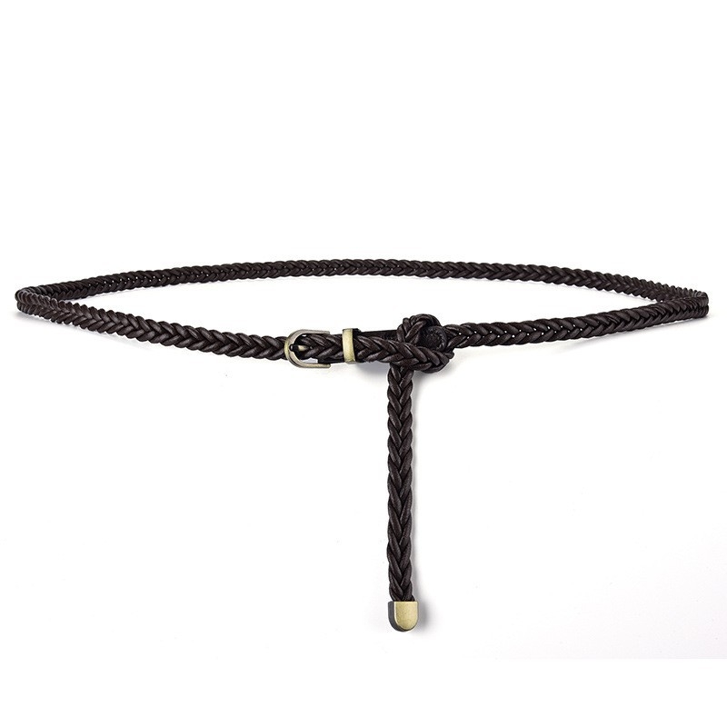 Curea pentru femei din piele sintetică, stil coreean casual, model împletit, cataramă din aliaj, închidere cu pin, lățime <2 cm