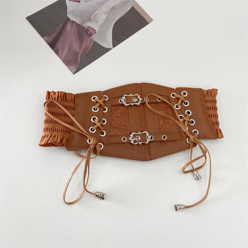 Vidukļa josta ar šņori, plata ķermeņa veidošanai, mākslīgā āda, sievietēm, rudens 2024