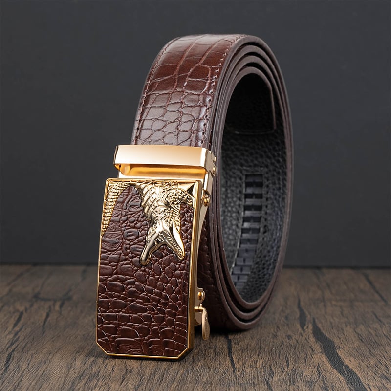 Meeste kunstnahast vöö krokodillimustriga ja automaatse kinnitusega, raudkinnitus, 2–4 cm laius, mitmekülgne stiil, suvi 2024