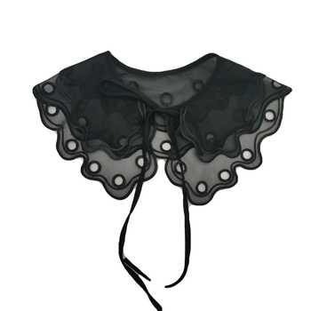 Ženski dvostruki ovratnik s cvjetnim uzorkom i mašnicom — ručno izvezena organza šifon, cvjetni motiv, ekstra široka čvor, organza podstava