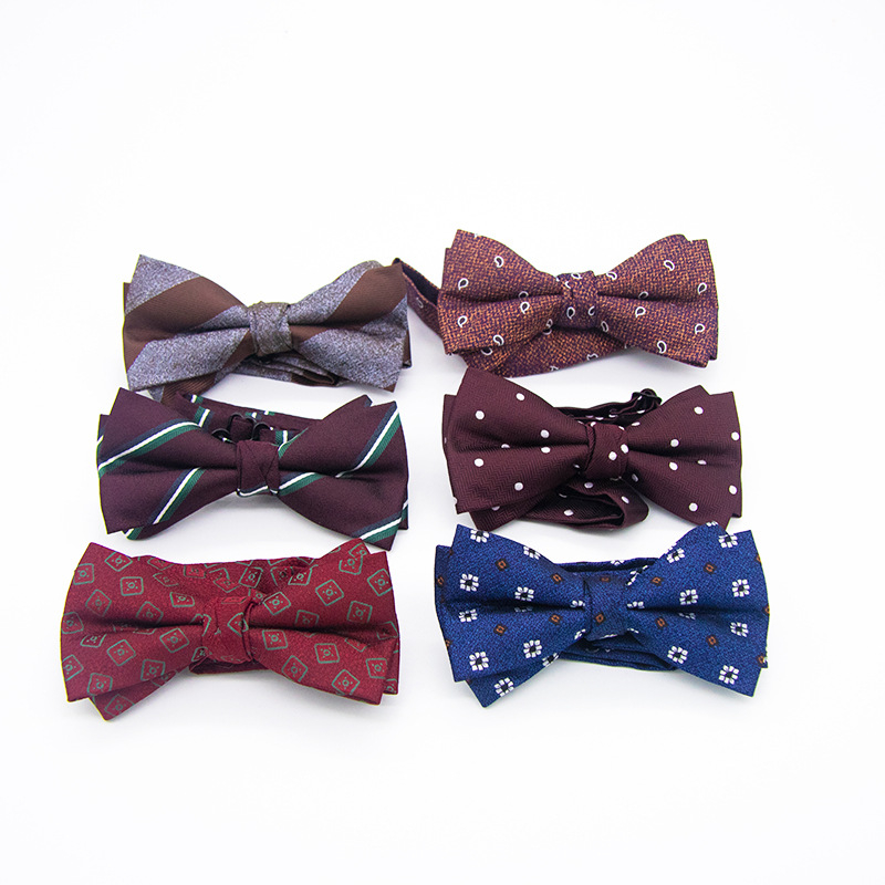 Papion din poliester țesut jacquard, pentru bărbați, cap plat, model cu puncte, ideal pentru nuntă