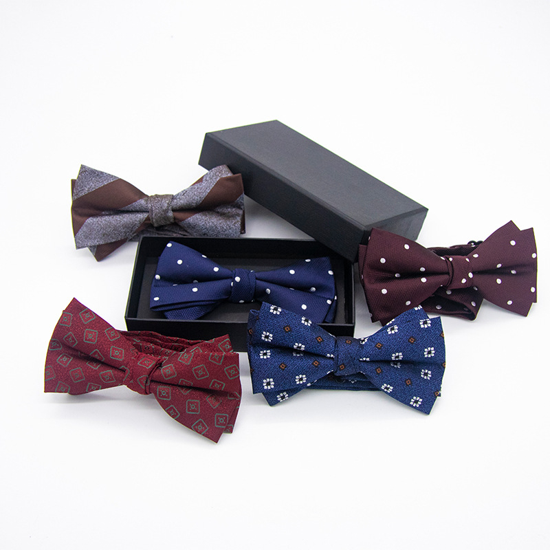 Papion din poliester țesut jacquard, pentru bărbați, cap plat, model cu puncte, ideal pentru nuntă