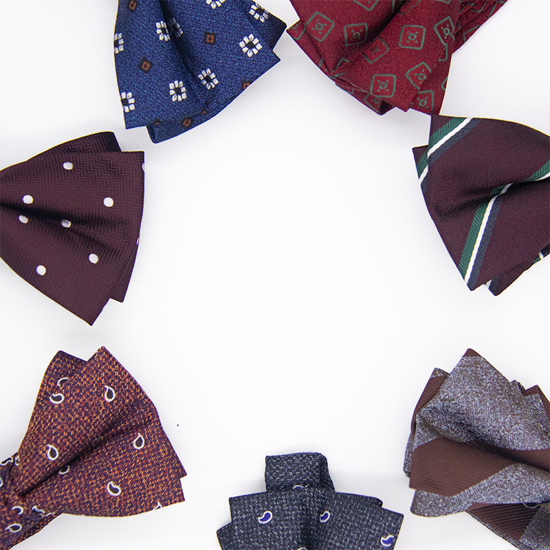 Papion din poliester țesut jacquard, pentru bărbați, cap plat, model cu puncte, ideal pentru nuntă