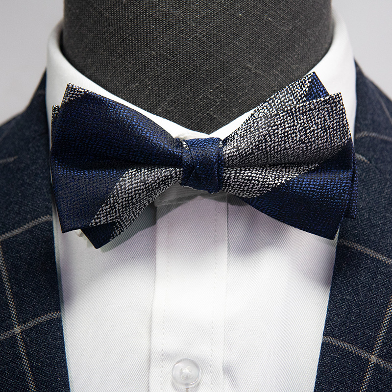 Papion din poliester țesut jacquard, pentru bărbați, cap plat, model cu puncte, ideal pentru nuntă