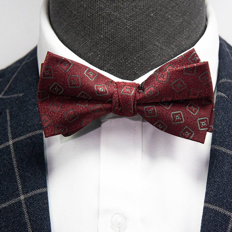 Papion din poliester țesut jacquard, pentru bărbați, cap plat, model cu puncte, ideal pentru nuntă