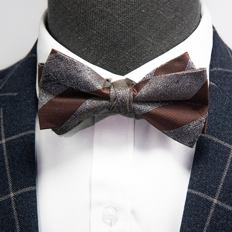 Papion din poliester țesut jacquard, pentru bărbați, cap plat, model cu puncte, ideal pentru nuntă