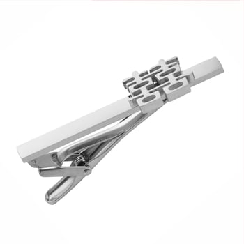 Unisex plieno manžetų segtukai ir kaklaraiščio segtukas su dviguba laime motyvu, elektroplatinė danga