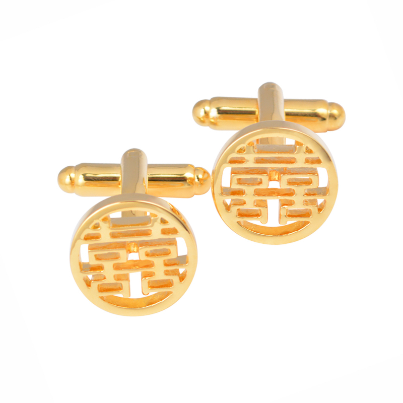 Unisex plieno manžetų segtukai ir kaklaraiščio segtukas su dviguba laime motyvu, elektroplatinė danga