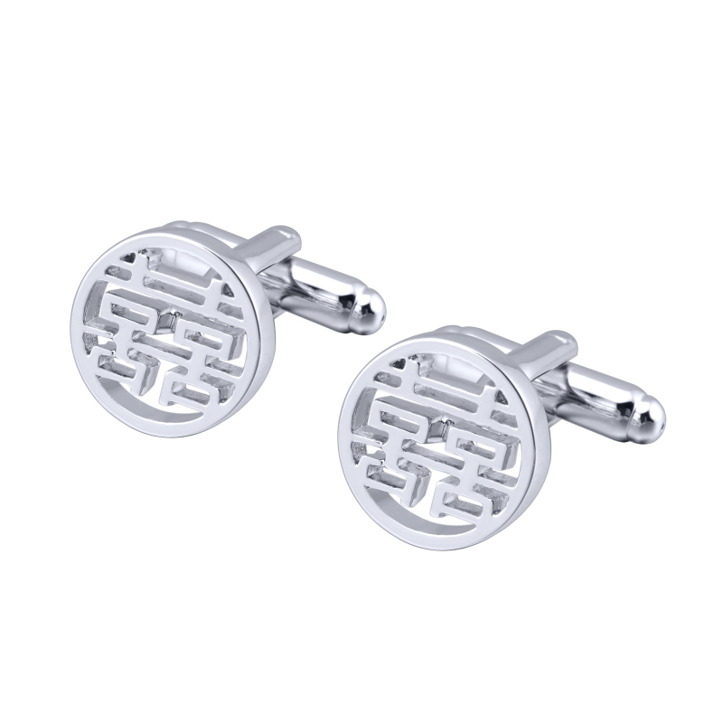 Unisex plieno manžetų segtukai ir kaklaraiščio segtukas su dviguba laime motyvu, elektroplatinė danga