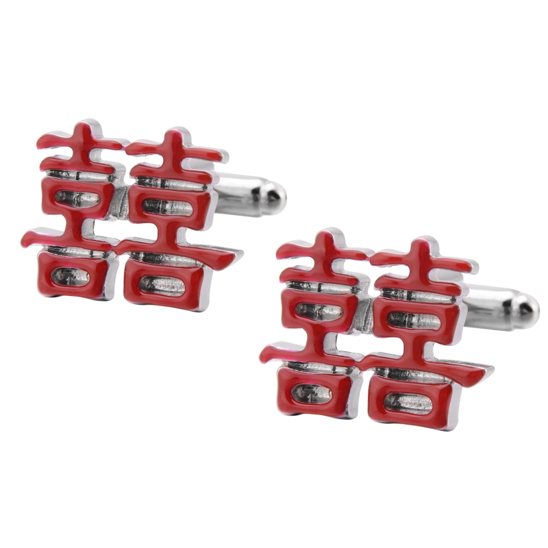 Unisex plieno manžetų segtukai ir kaklaraiščio segtukas su dviguba laime motyvu, elektroplatinė danga