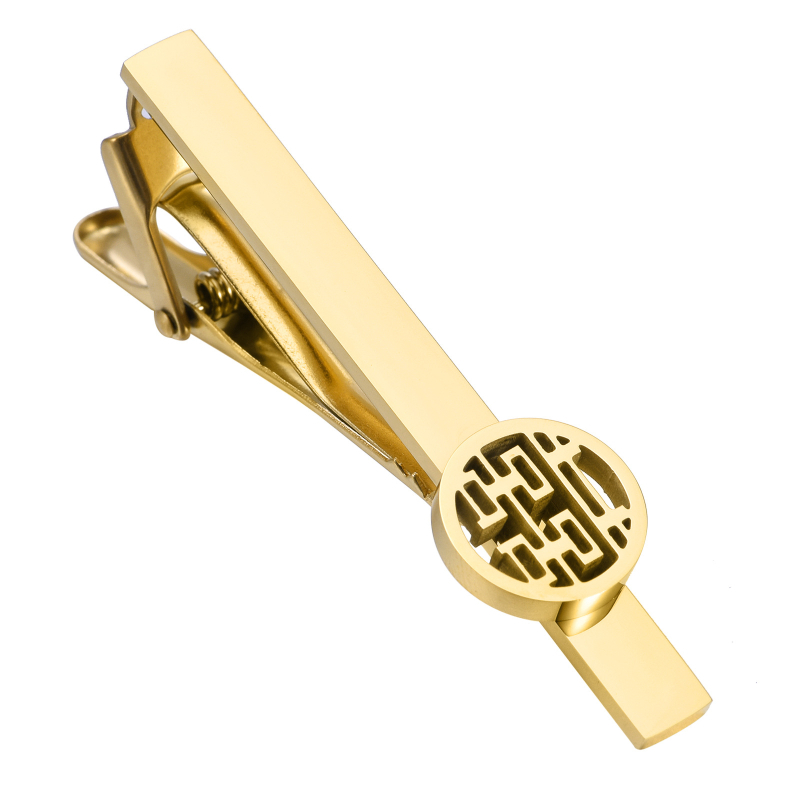 Unisex plieno manžetų segtukai ir kaklaraiščio segtukas su dviguba laime motyvu, elektroplatinė danga