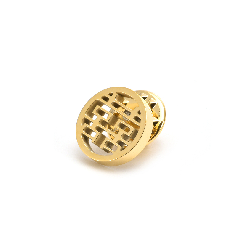 Unisex plieno manžetų segtukai ir kaklaraiščio segtukas su dviguba laime motyvu, elektroplatinė danga