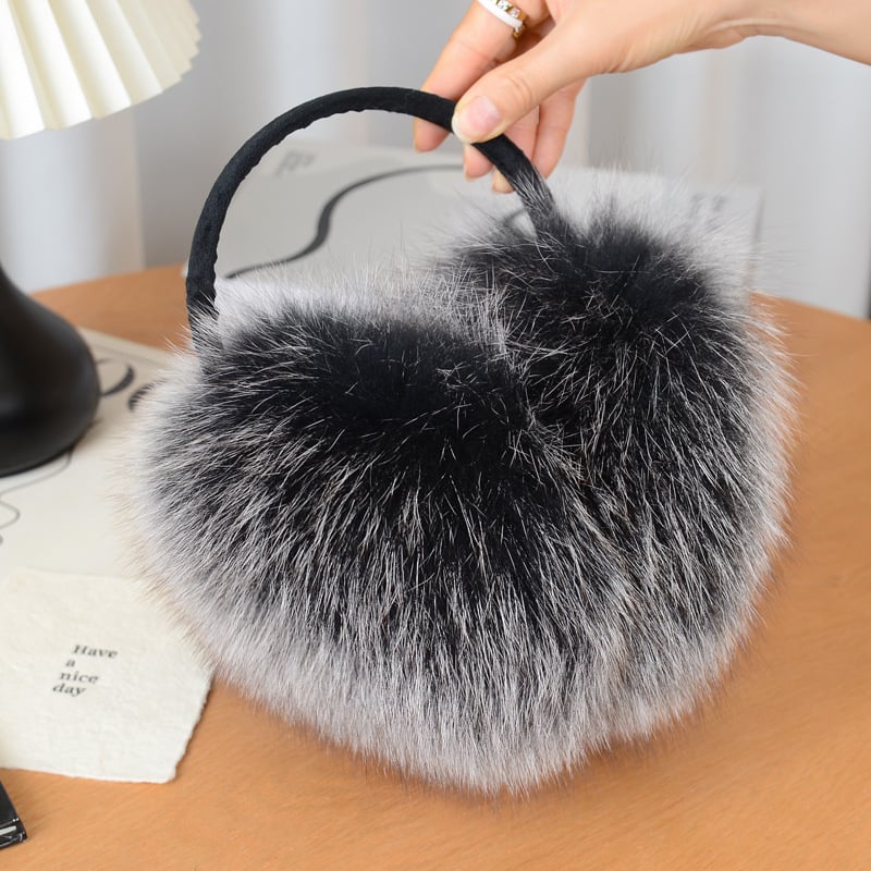 Lisiņa kažokādas ausu siltinātāji, izklājami, pieaugušajiem, universālie, ārā ziemā