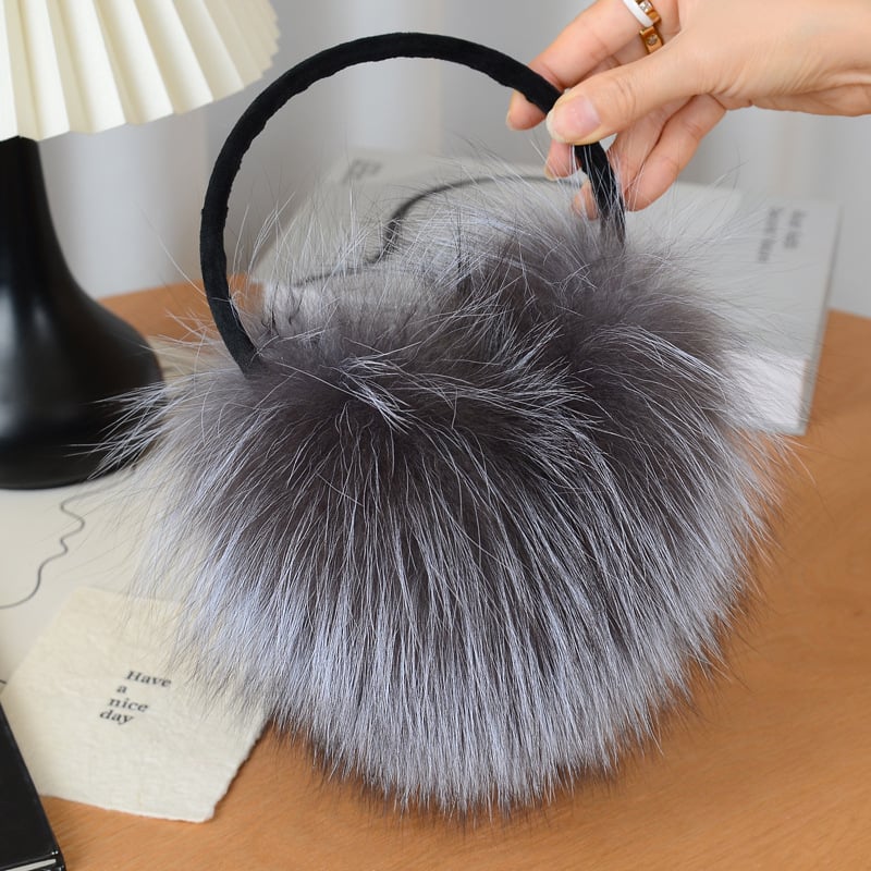 Lisiņa kažokādas ausu siltinātāji, izklājami, pieaugušajiem, universālie, ārā ziemā