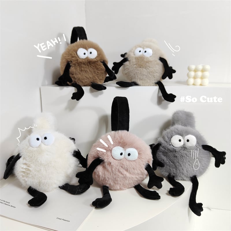 Plūšas ausu aizsargi – saliekams dizains, karikatūras raksts, ziemas lietošanai