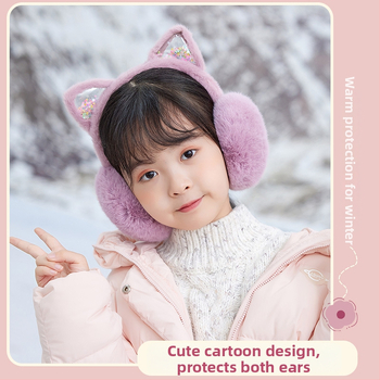 Bērnu ausu aizsargi ar kaķēna ausīm, ar flīsa odere, salokāmi, mākslīgā zaķa kažoks, vecums 3–12 gadi