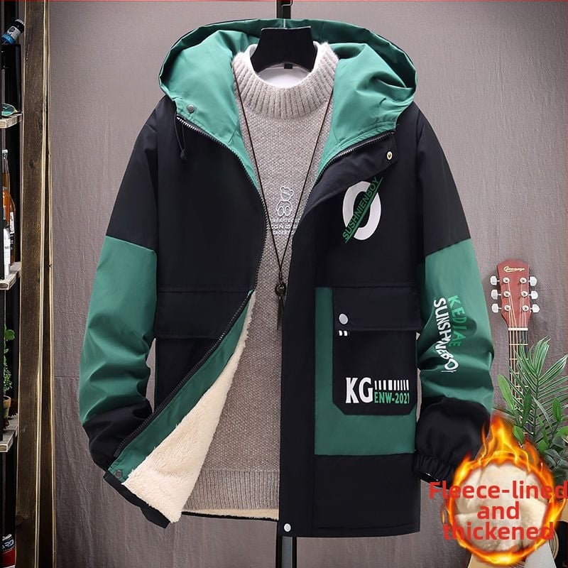 Puuvillane kapuutsiga jak, korea stiilis, kitsas vöökoht, ühekordne sulgemine, puuvillane täidis