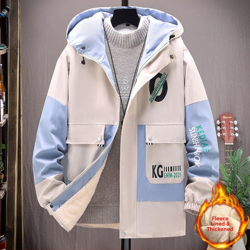 Puuvillane kapuutsiga jak, korea stiilis, kitsas vöökoht, ühekordne sulgemine, puuvillane täidis