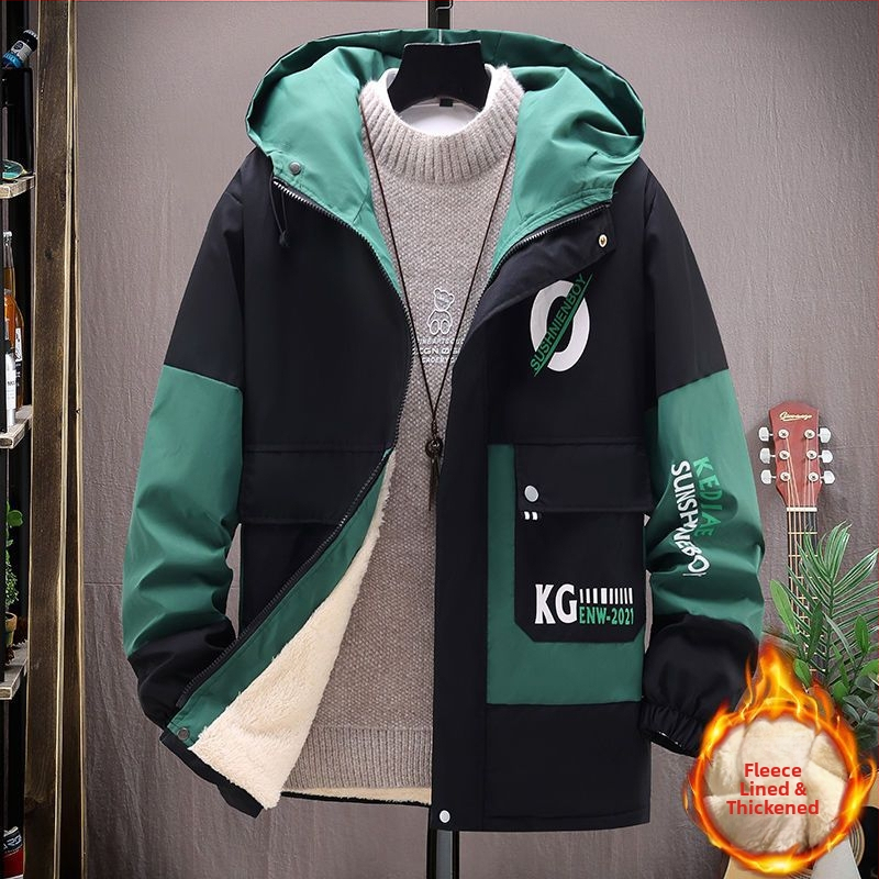 Puuvillane kapuutsiga jak, korea stiilis, kitsas vöökoht, ühekordne sulgemine, puuvillane täidis