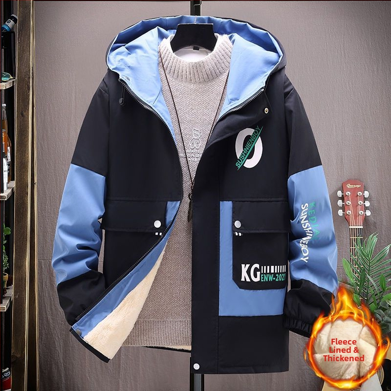 Puuvillane kapuutsiga jak, korea stiilis, kitsas vöökoht, ühekordne sulgemine, puuvillane täidis