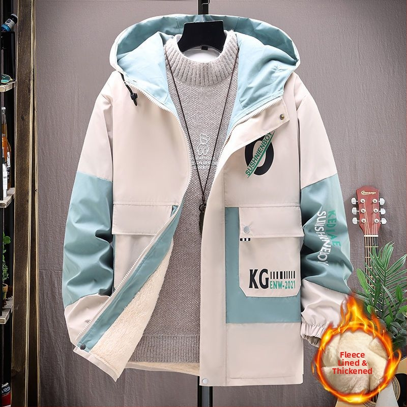 Puuvillane kapuutsiga jak, korea stiilis, kitsas vöökoht, ühekordne sulgemine, puuvillane täidis