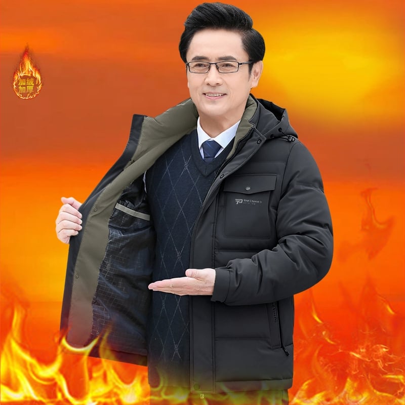 Jachetă de iarnă pentru bărbați, cu glugă și umplutură din poliester, lungime medie, închidere cu fermoar, căptușeală detașabilă, multe buzunare cu fermoar, guler înalt