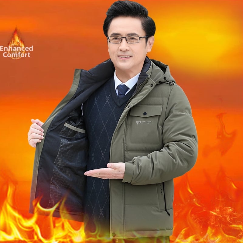 Jachetă de iarnă pentru bărbați, cu glugă și umplutură din poliester, lungime medie, închidere cu fermoar, căptușeală detașabilă, multe buzunare cu fermoar, guler înalt