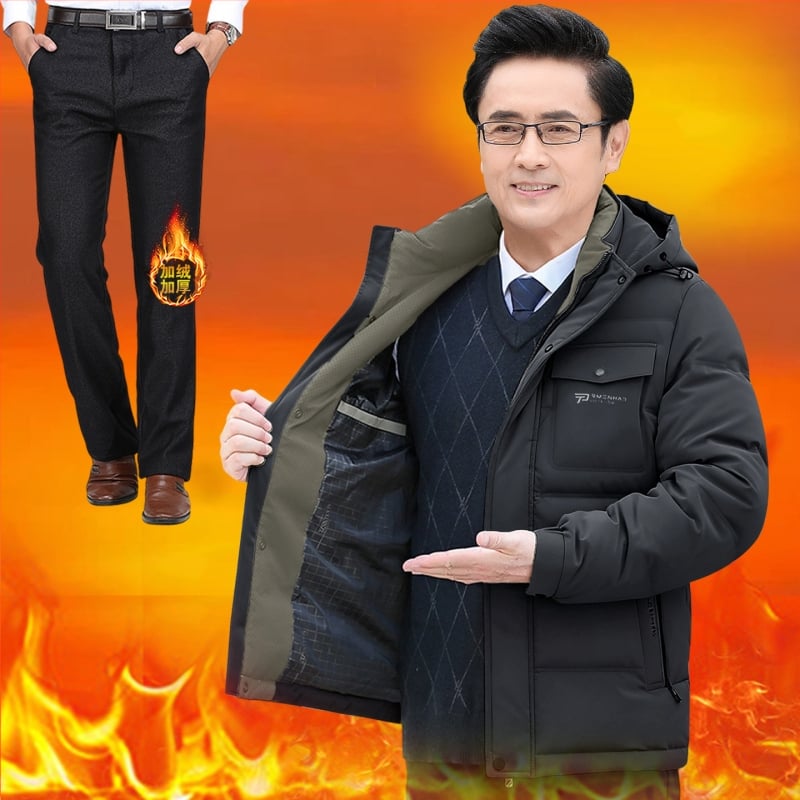 Jachetă de iarnă pentru bărbați, cu glugă și umplutură din poliester, lungime medie, închidere cu fermoar, căptușeală detașabilă, multe buzunare cu fermoar, guler înalt