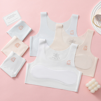 Детски комплект бельо за лято – безшевна жилетка и долнище за момичета 12–15 г., Ice Silk плат, основна тъкан Nylon, подплата вискоза, фиксирани двойни презрамки, удобен