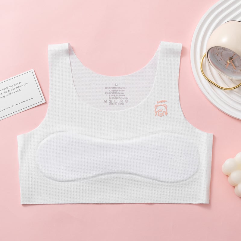 Детски комплект бельо за лято – безшевна жилетка и долнище за момичета 12–15 г., Ice Silk плат, основна тъкан Nylon, подплата вискоза, фиксирани двойни презрамки, удобен