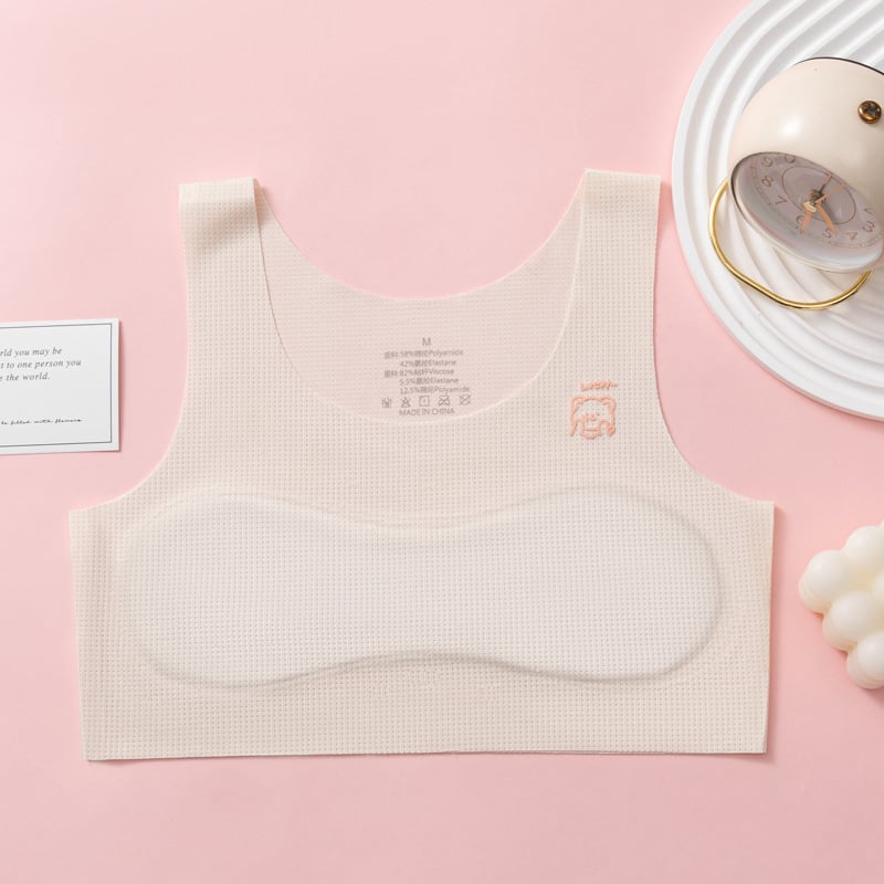 Детски комплект бельо за лято – безшевна жилетка и долнище за момичета 12–15 г., Ice Silk плат, основна тъкан Nylon, подплата вискоза, фиксирани двойни презрамки, удобен