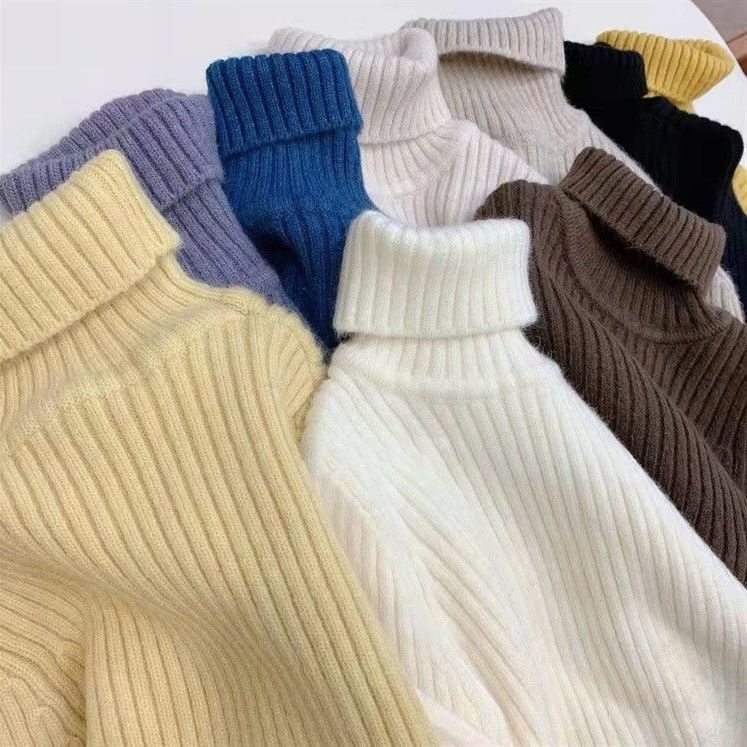 Vaikų megztinis su aukštu kaklu, korejiško stiliaus, ilgomis rankovėmis, vienos spalvos, skirtas vaikams 3-8 metų, medžiaga: medvilnė ir poliesteris (50% poliesterio)