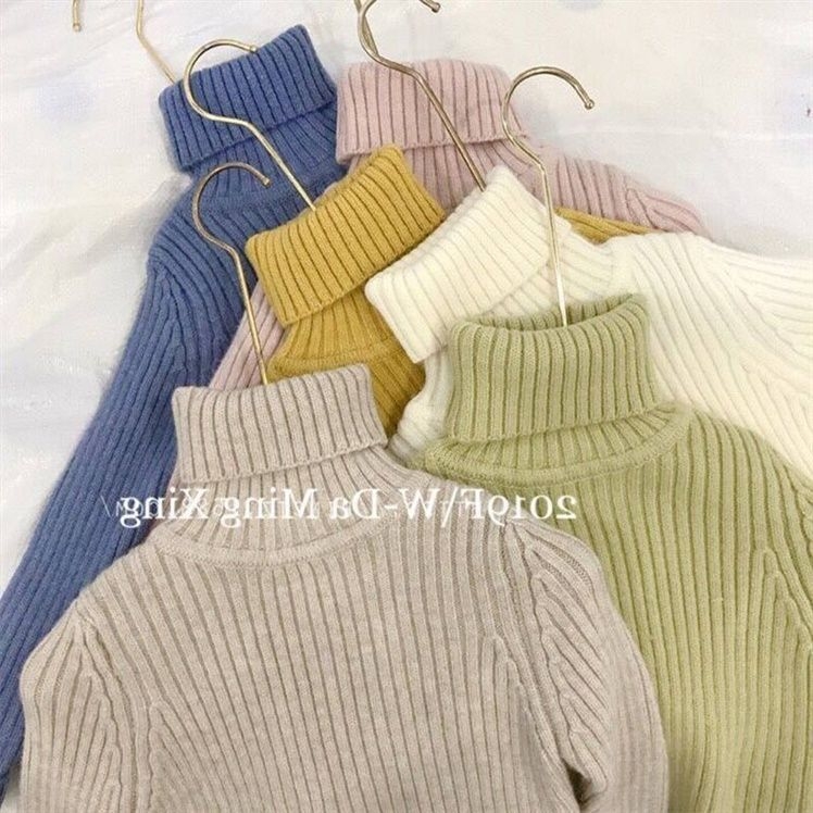 Vaikų megztinis su aukštu kaklu, korejiško stiliaus, ilgomis rankovėmis, vienos spalvos, skirtas vaikams 3-8 metų, medžiaga: medvilnė ir poliesteris (50% poliesterio)