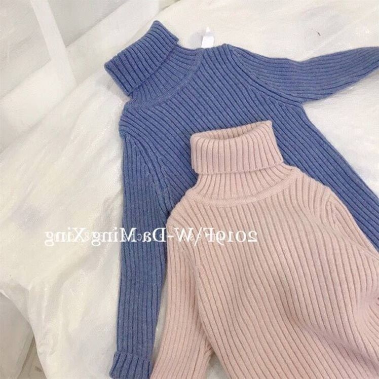 Vaikų megztinis su aukštu kaklu, korejiško stiliaus, ilgomis rankovėmis, vienos spalvos, skirtas vaikams 3-8 metų, medžiaga: medvilnė ir poliesteris (50% poliesterio)