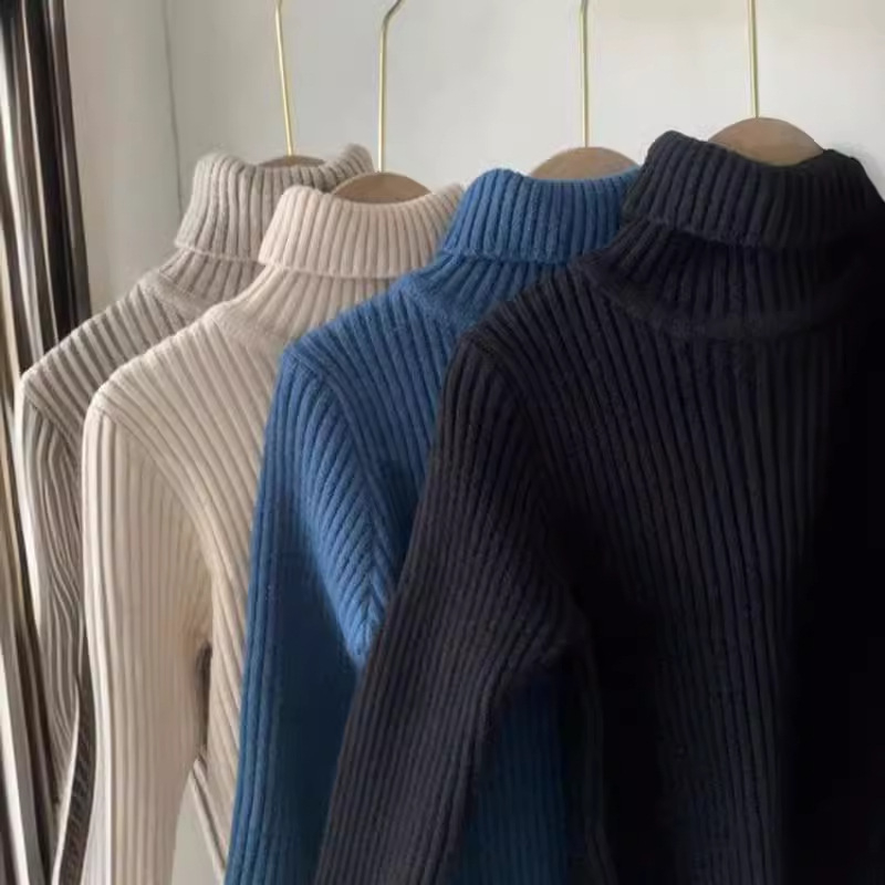 Vaikų megztinis su aukštu kaklu, korejiško stiliaus, ilgomis rankovėmis, vienos spalvos, skirtas vaikams 3-8 metų, medžiaga: medvilnė ir poliesteris (50% poliesterio)