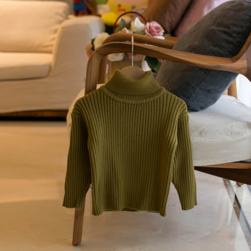 Vaikų megztinis Korėjietišku stiliumi, su fliso įdėklu, aukštu kaklu, ilgas rankoves (žiema, ruduo ir pavasaris)