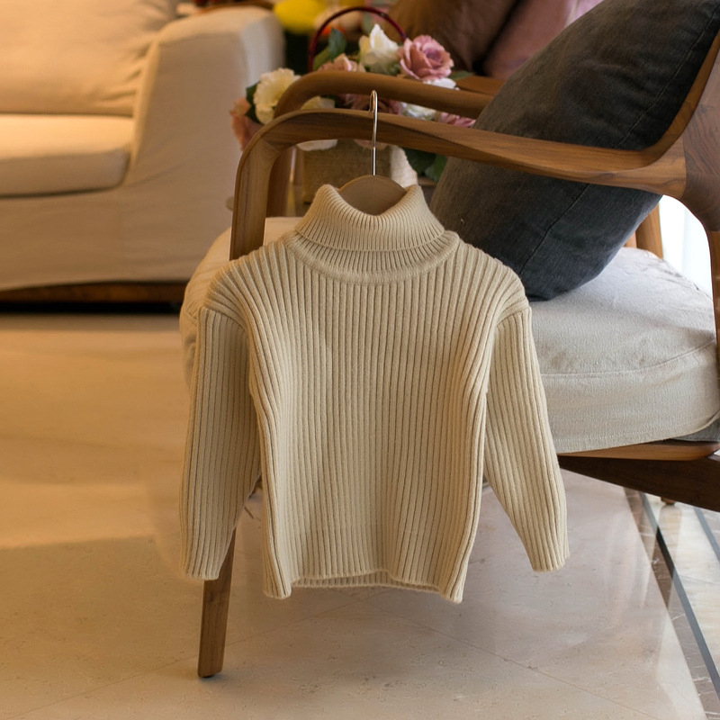 Vaikų megztinis Korėjietišku stiliumi, su fliso įdėklu, aukštu kaklu, ilgas rankoves (žiema, ruduo ir pavasaris)