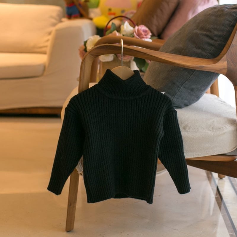 Vaikų megztinis Korėjietišku stiliumi, su fliso įdėklu, aukštu kaklu, ilgas rankoves (žiema, ruduo ir pavasaris)