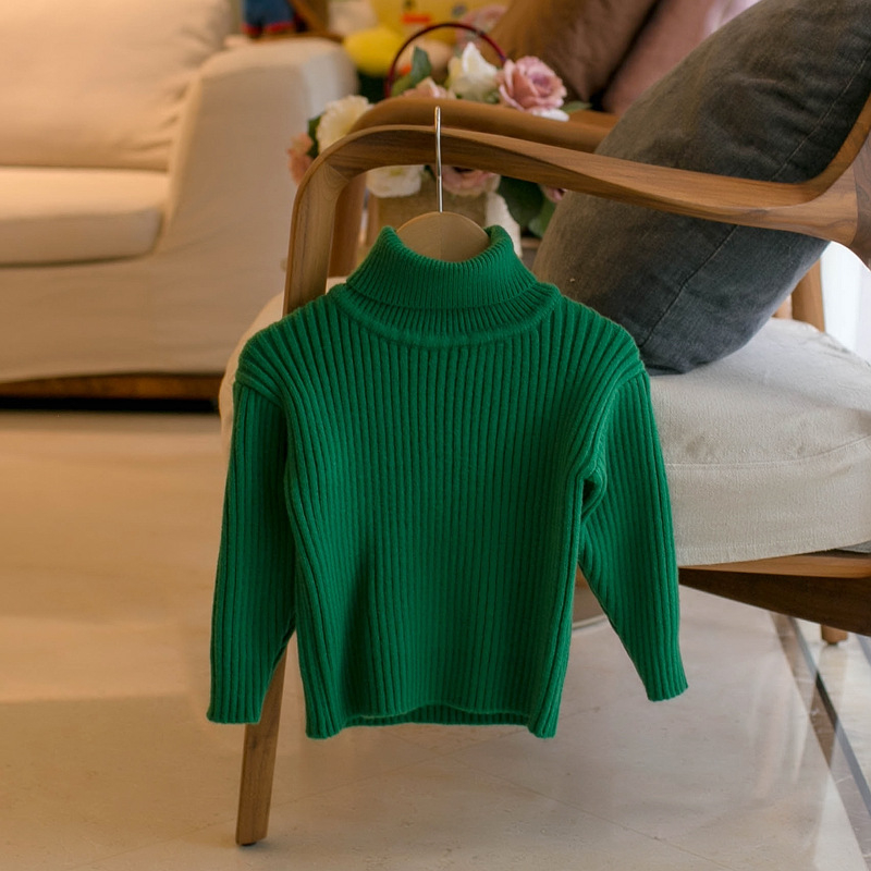 Vaikų megztinis Korėjietišku stiliumi, su fliso įdėklu, aukštu kaklu, ilgas rankoves (žiema, ruduo ir pavasaris)