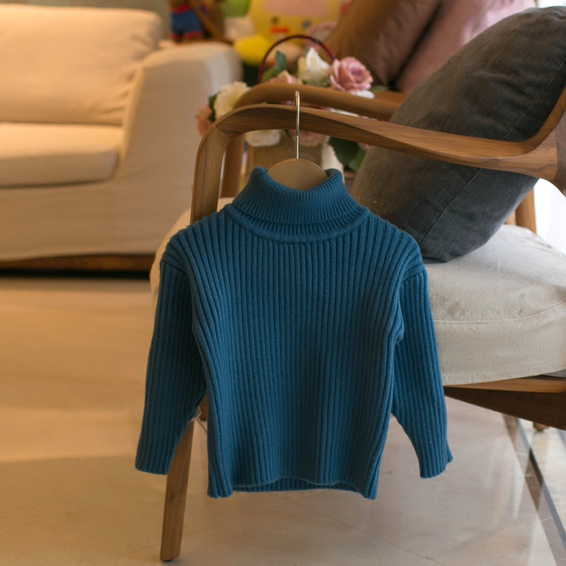 Vaikų megztinis Korėjietišku stiliumi, su fliso įdėklu, aukštu kaklu, ilgas rankoves (žiema, ruduo ir pavasaris)