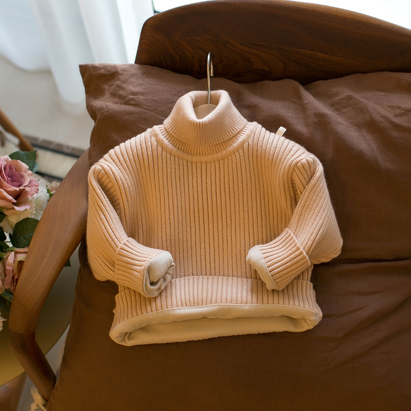 Vaikų megztinis Korėjietišku stiliumi, su fliso įdėklu, aukštu kaklu, ilgas rankoves (žiema, ruduo ir pavasaris)