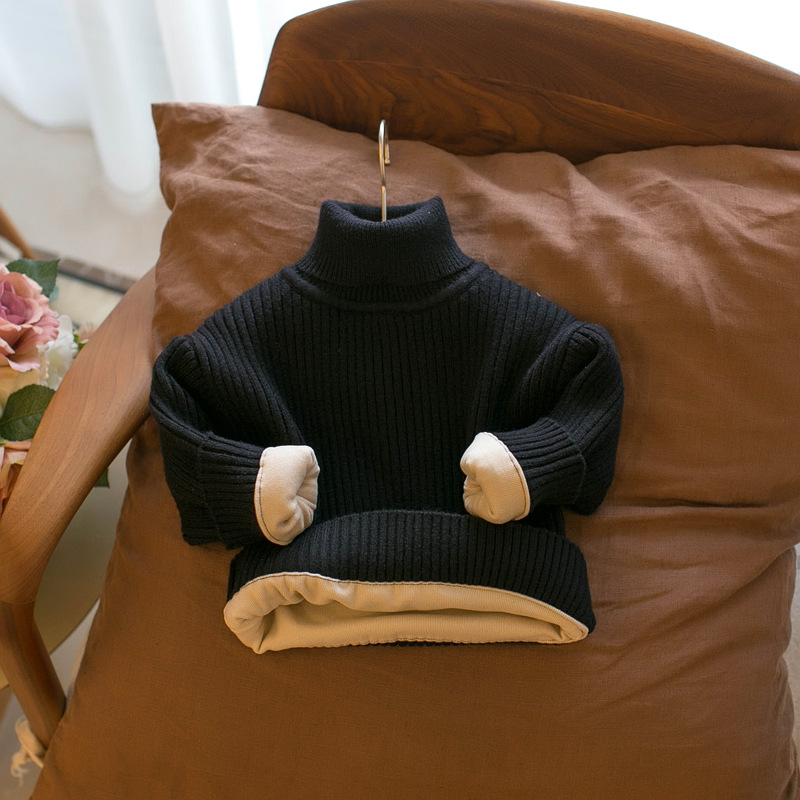 Vaikų megztinis Korėjietišku stiliumi, su fliso įdėklu, aukštu kaklu, ilgas rankoves (žiema, ruduo ir pavasaris)