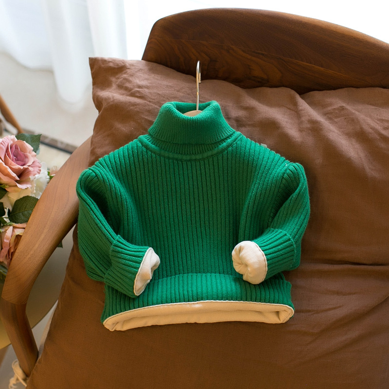 Vaikų megztinis Korėjietišku stiliumi, su fliso įdėklu, aukštu kaklu, ilgas rankoves (žiema, ruduo ir pavasaris)